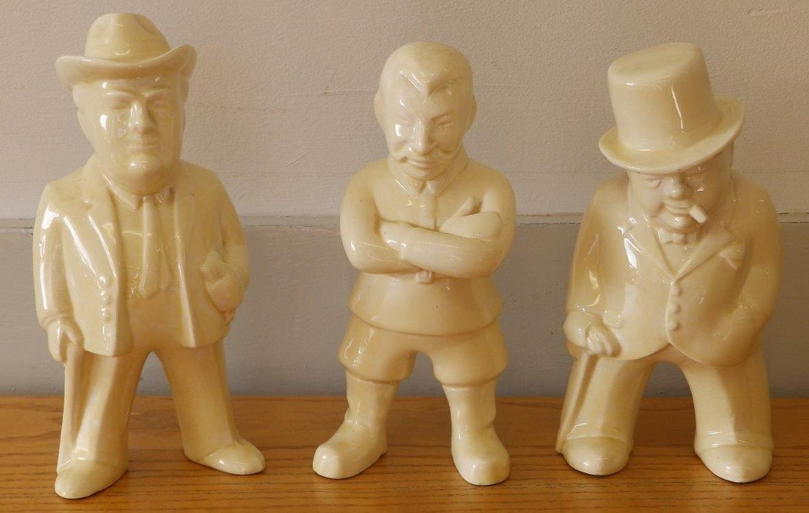 Set of three white glazed Bovey Pottery 'Our Gang' figures