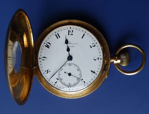  18ct gold half hunter pocket watch by Benson of London, sold to a UK internet bidder for £1,600.